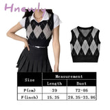 Vintage Plaid Sweater Vest Women V - Neck Sleeveless Tank College Style Knitting Pullovers Tops For
