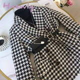 Winter Jacket New Korean Version With Waist Bag Houndstooth Woolen Coat Suit Thick And Loose