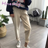 Winter Thicken Pencil Pants Women Warm Wool Loose High Waist Trousers Female Casual Ankle - Length