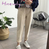 Winter Thicken Pencil Pants Women Warm Wool Loose High Waist Trousers Female Casual Ankle - Length