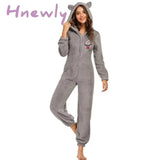 Winter Warm Pyjamas Women Onesies Fluffy Fleece Jumpsuits Sleepwear Overall Hood Sets Pajamas For