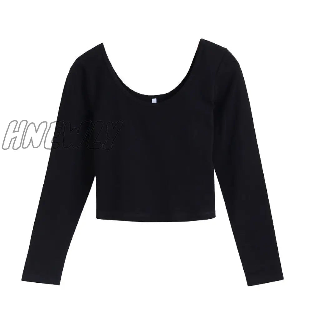 Woman Tshirts Top Women’s Tight Low - Necked Sexy Short Slim Long Sleeve T - Shirt Crop Mujer