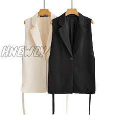 Women Fashion Solid Side Slit One - Button Vest Vintage Suit Collar Sleeveless Outerwear Chic Veste
