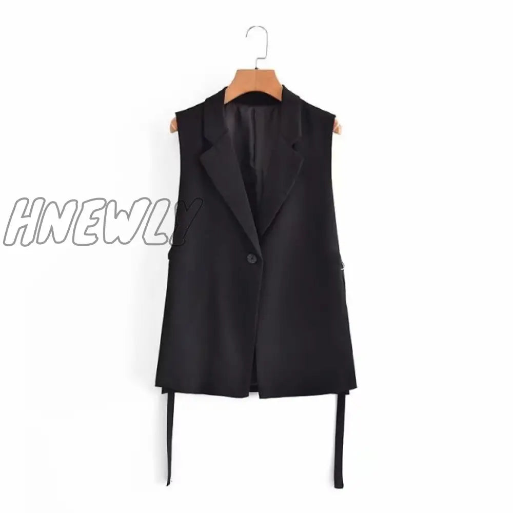 Women Fashion Solid Side Slit One - Button Vest Vintage Suit Collar Sleeveless Outerwear Chic Veste