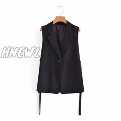 Women Fashion Solid Side Slit One - Button Vest Vintage Suit Collar Sleeveless Outerwear Chic Veste
