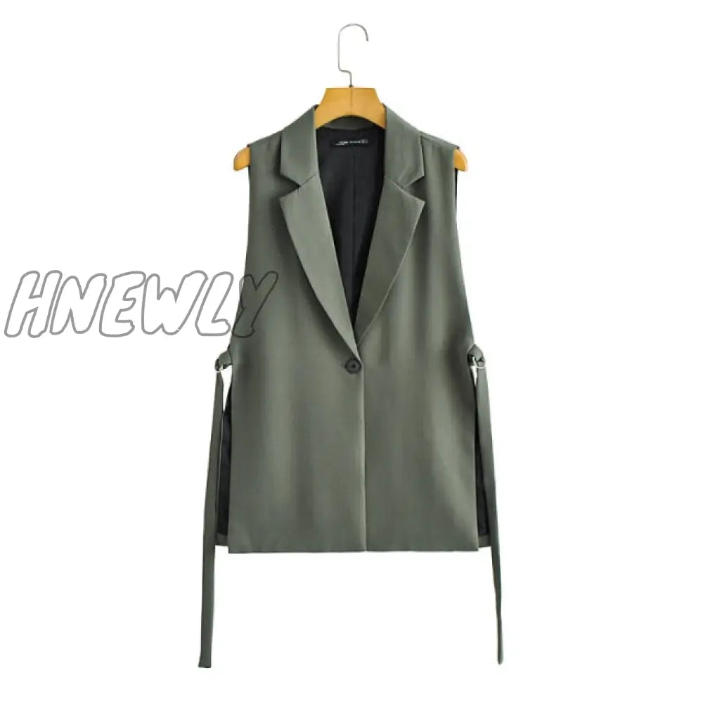 Women Fashion Solid Side Slit One - Button Vest Vintage Suit Collar Sleeveless Outerwear Chic Veste