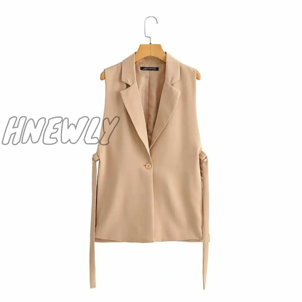 Women Fashion Solid Side Slit One - Button Vest Vintage Suit Collar Sleeveless Outerwear Chic Veste