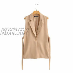 Women Fashion Solid Side Slit One - Button Vest Vintage Suit Collar Sleeveless Outerwear Chic Veste