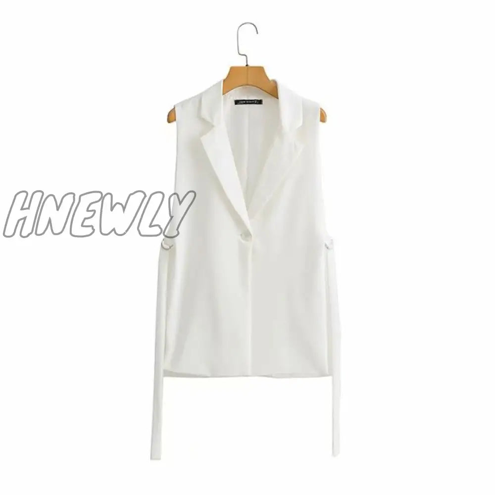Women Fashion Solid Side Slit One - Button Vest Vintage Suit Collar Sleeveless Outerwear Chic Veste