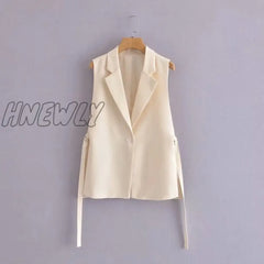 Women Fashion Solid Side Slit One - Button Vest Vintage Suit Collar Sleeveless Outerwear Chic Veste