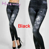 Women Leggings Denim Jeans Pants With Pocket Slim Fitness Blue Black Leggins Jt - Cw - 466 - Bk /