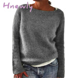 Women Spring Autumn Round Neck Plain Causal Loose Plus Size 6 Colors Knit Wear Sweater Tops S - 3Xl