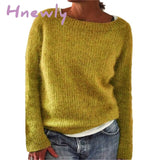 Women Spring Autumn Round Neck Plain Causal Loose Plus Size 6 Colors Knit Wear Sweater Tops S - 3Xl