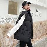 Women Thick Down Cotton Vest Winter Autumn Solid Puffer Waistcoat for Female Stand Collar Loose Sleeveless Vest Jacket Coat